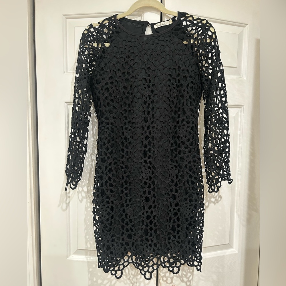 Solitaire Black Crochet Long Sleeve Dress